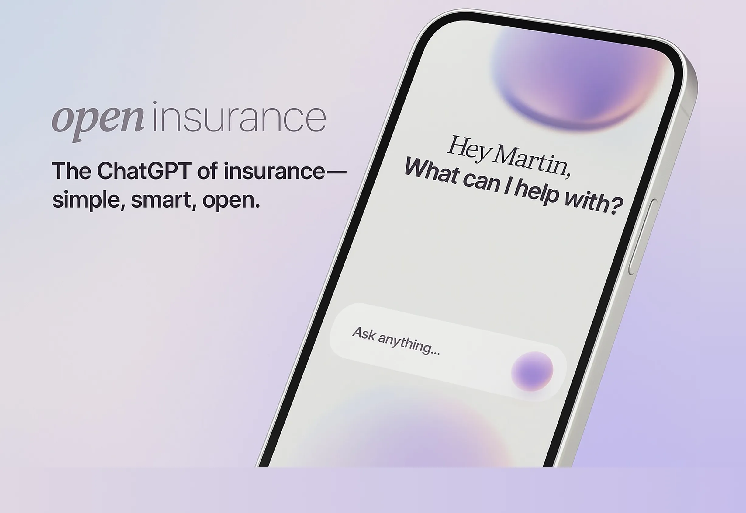 Phone showing OpenInsurance home screen.