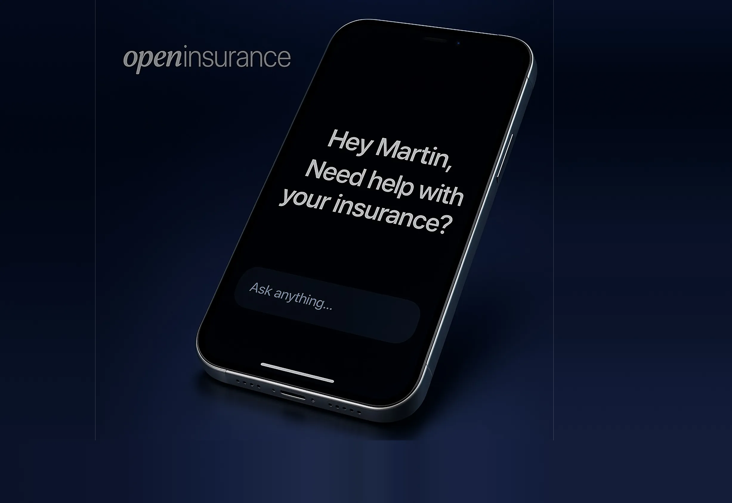 Phone displaying an OpenInsurance conversation screen.