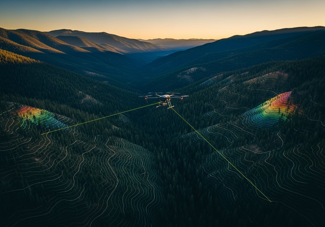 image of drone surveying crops