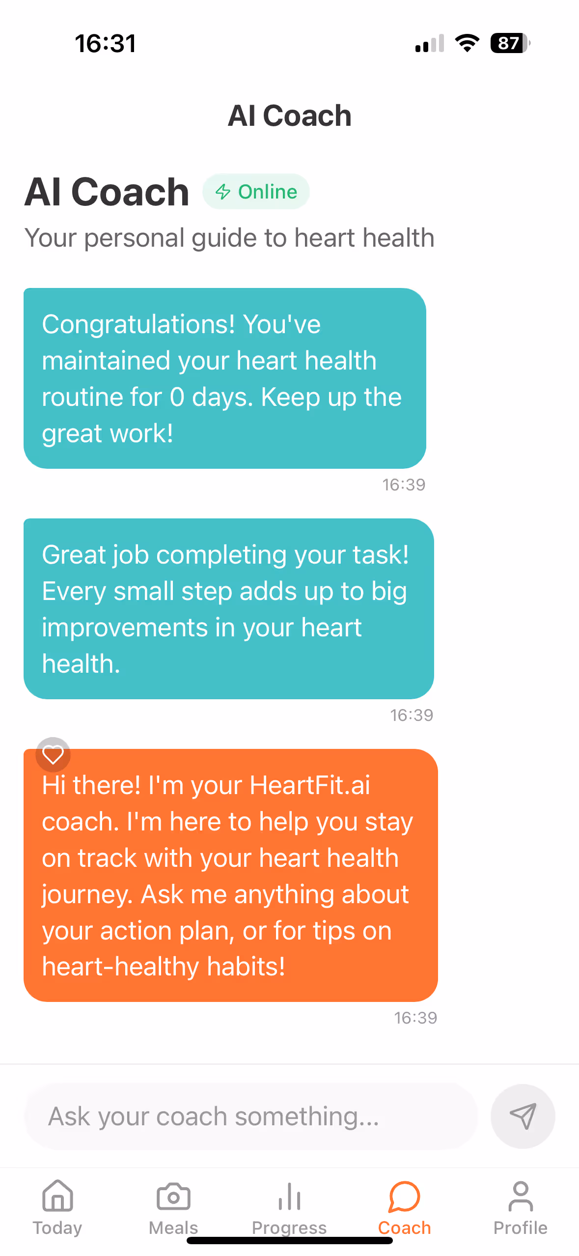 HeartFit.ai app - AI Coach