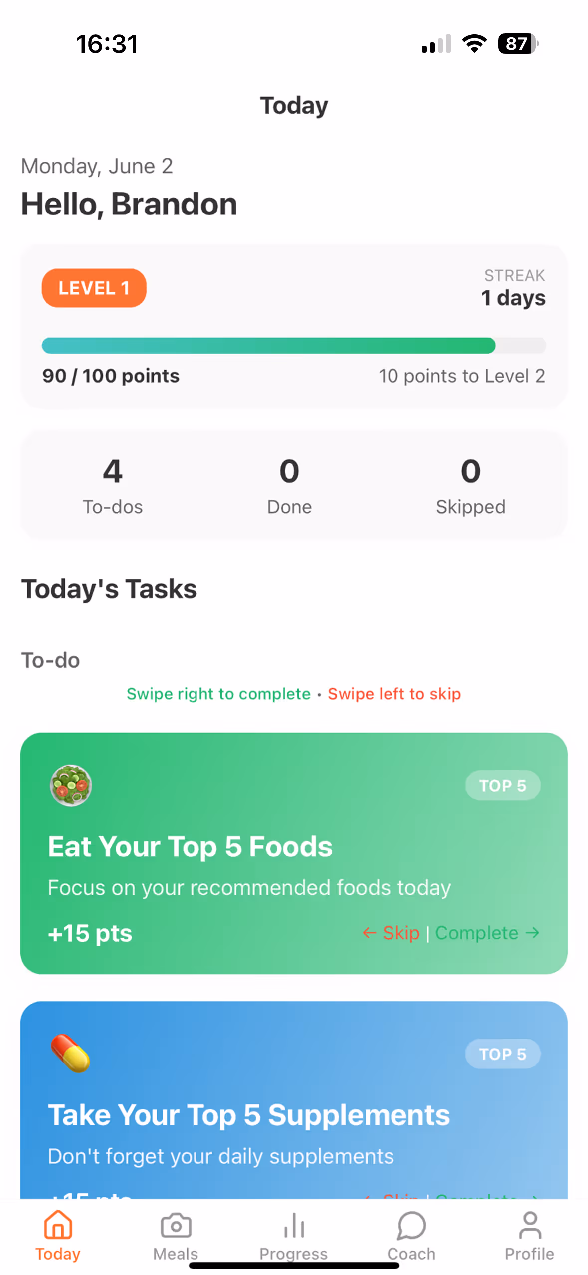 HeartFit.ai app - Today's Tasks