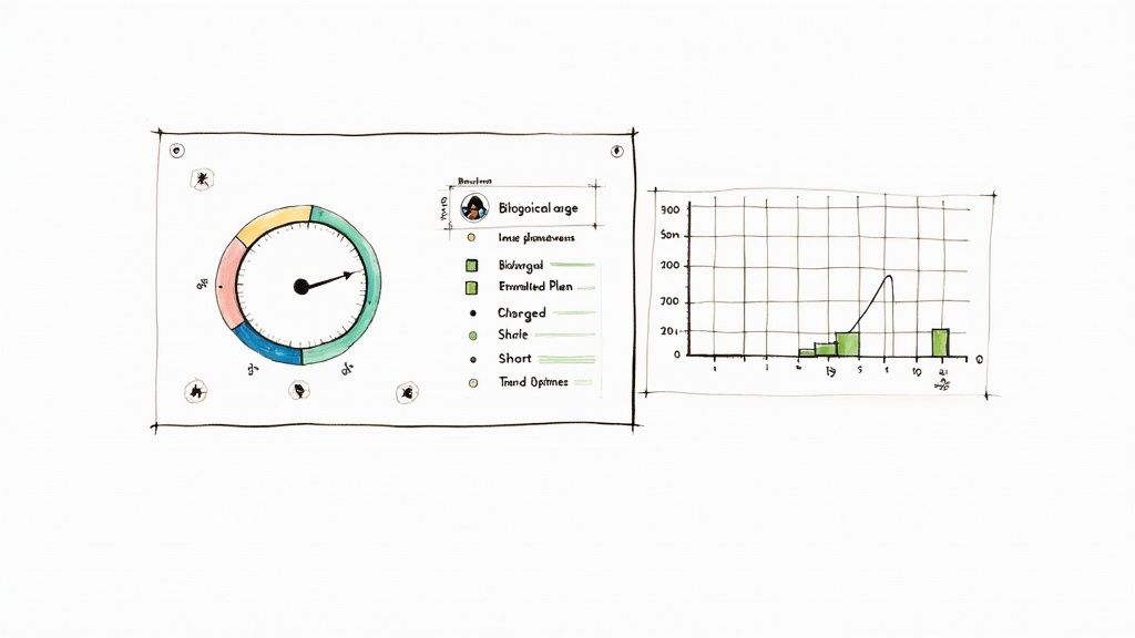 A scientist analyzing data on a futuristic-looking screen, representing health analytics