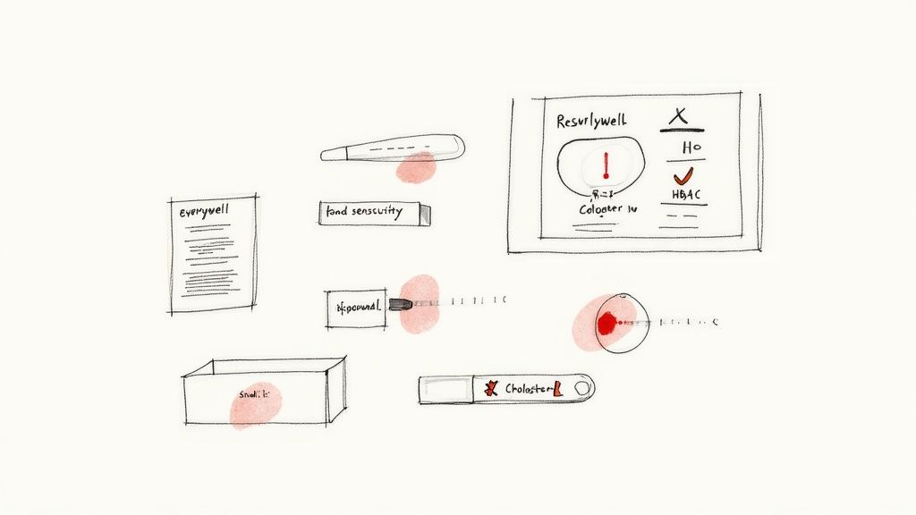 A person using an at-home health test kit with a finger prick device
