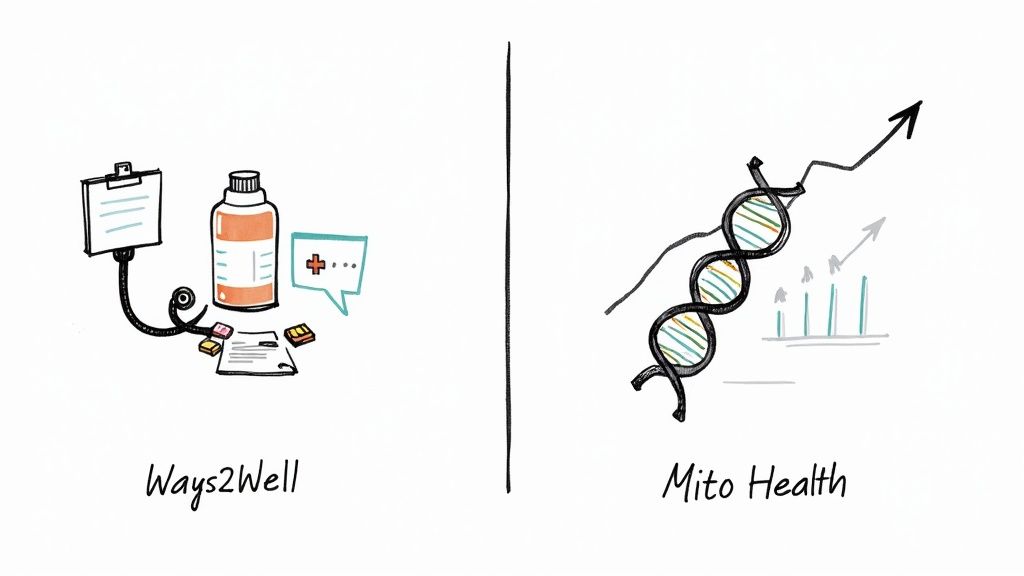 Two lab vials with blue liquid being held by a gloved hand