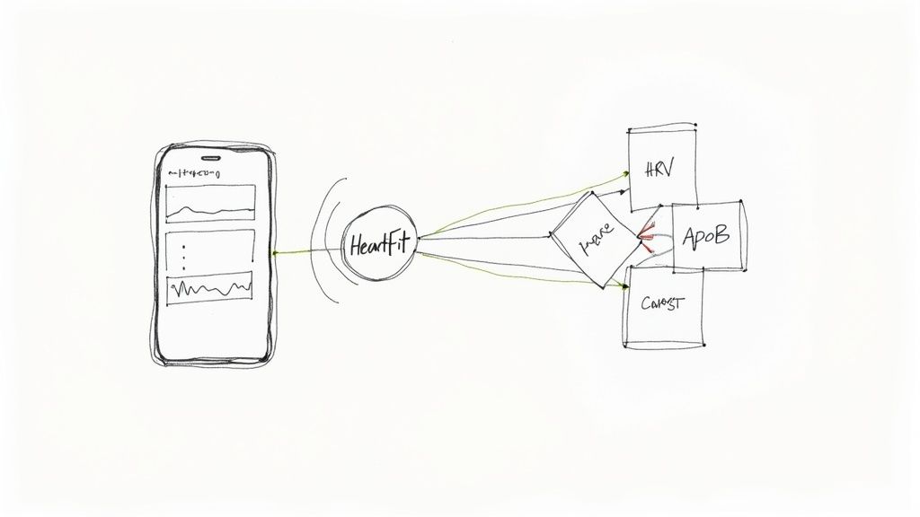 A person looking at their health data on their smartphone, with charts and graphs visible.