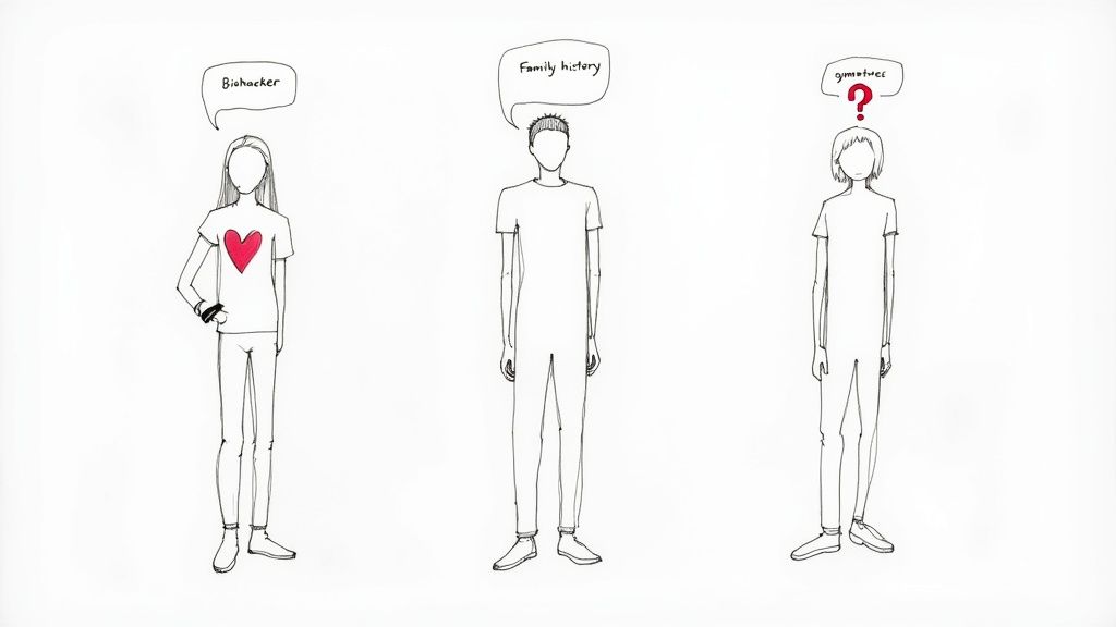 A person looking thoughtfully at their tablet which displays health data and charts.