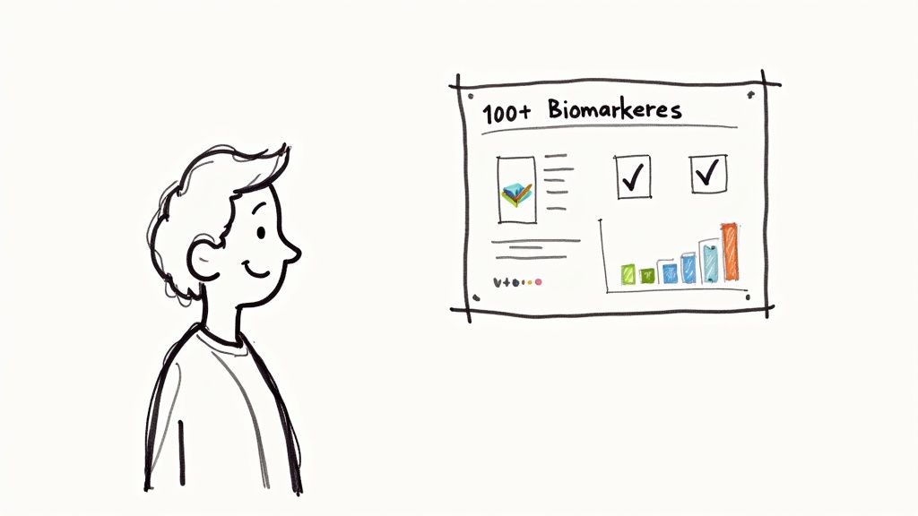 A person looking at their health data on a tablet, feeling empowered and positive.