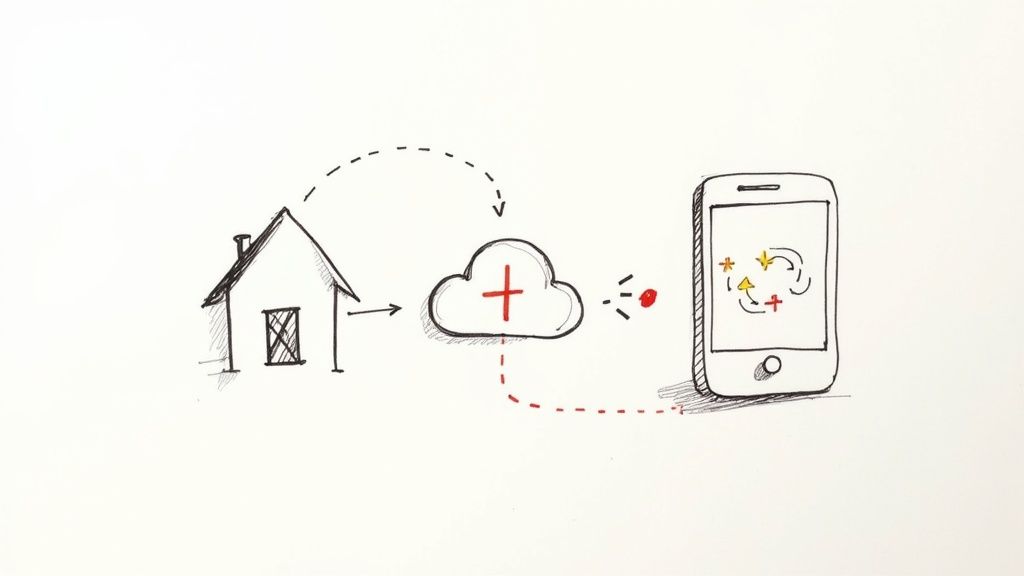 An AI-generated image showing a person at home interacting with a digital health interface on a tablet, with data visualizations and health metrics displayed.