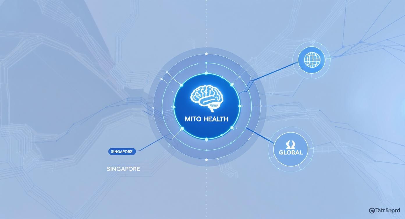 Mito Health network diagram showing Singapore headquarters with global service availability and connectivity