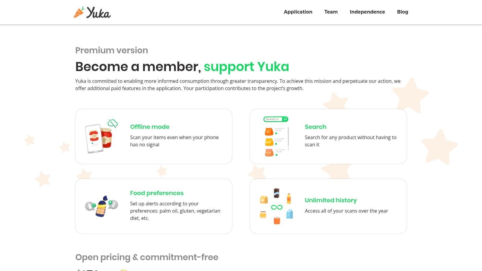 Yuka food scanner app features, showing a product score, its positive and negative points, and alternative suggestions.
