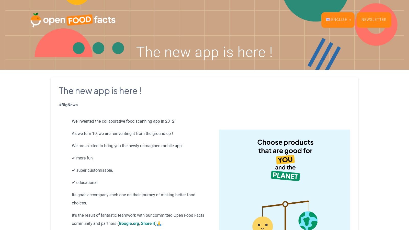 Open Food Facts food scanner app announcement, showcasing its open-source and collaborative nature.