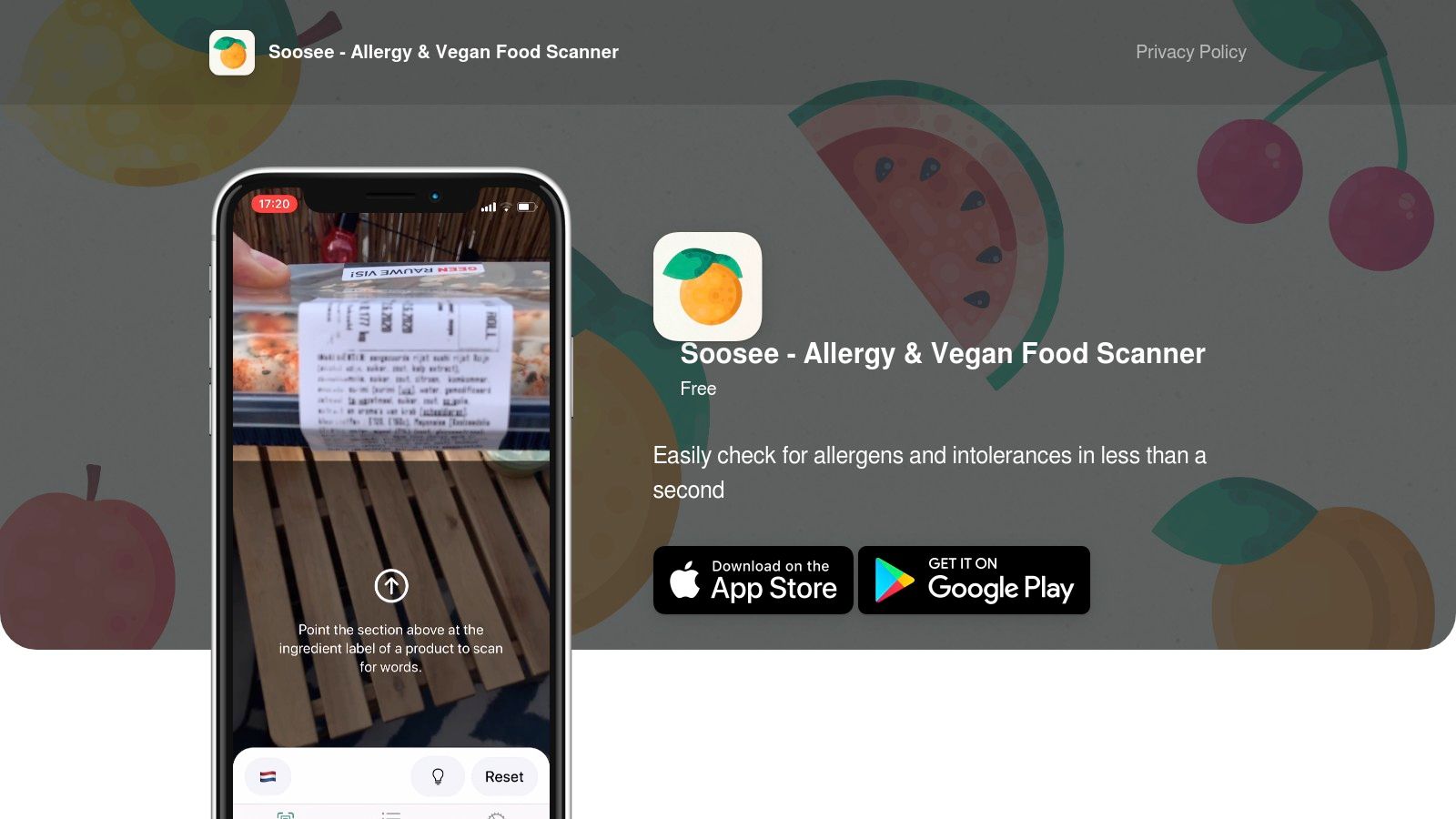 Soosee’s camera view scanning and highlighting specific ingredients on a food label.