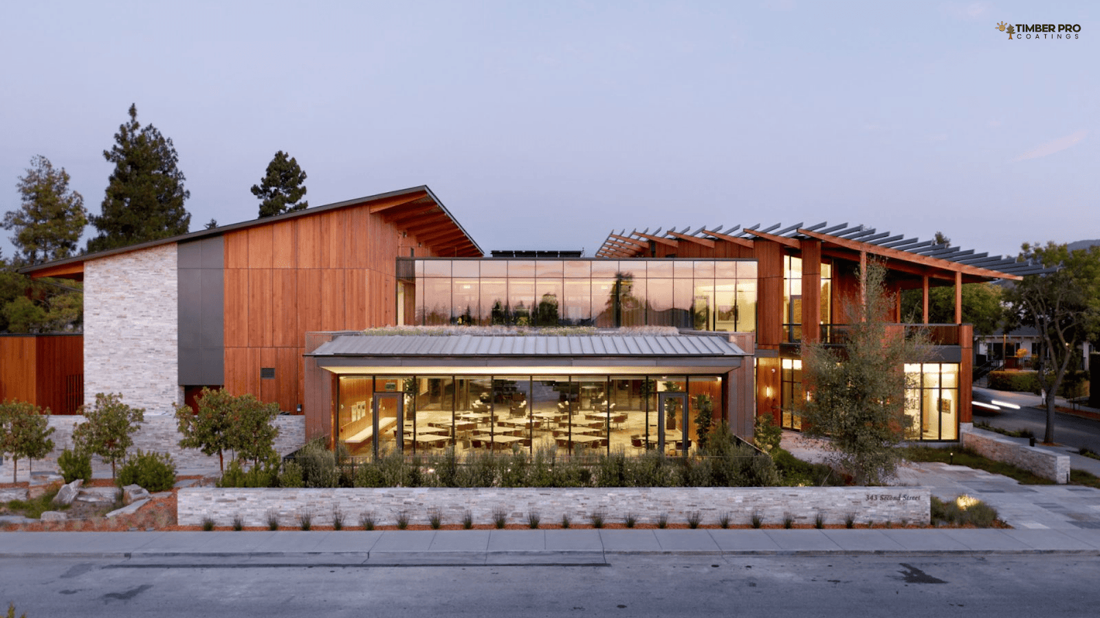 Modern exposed mass timber interior highlighting design potential with proper fire testing