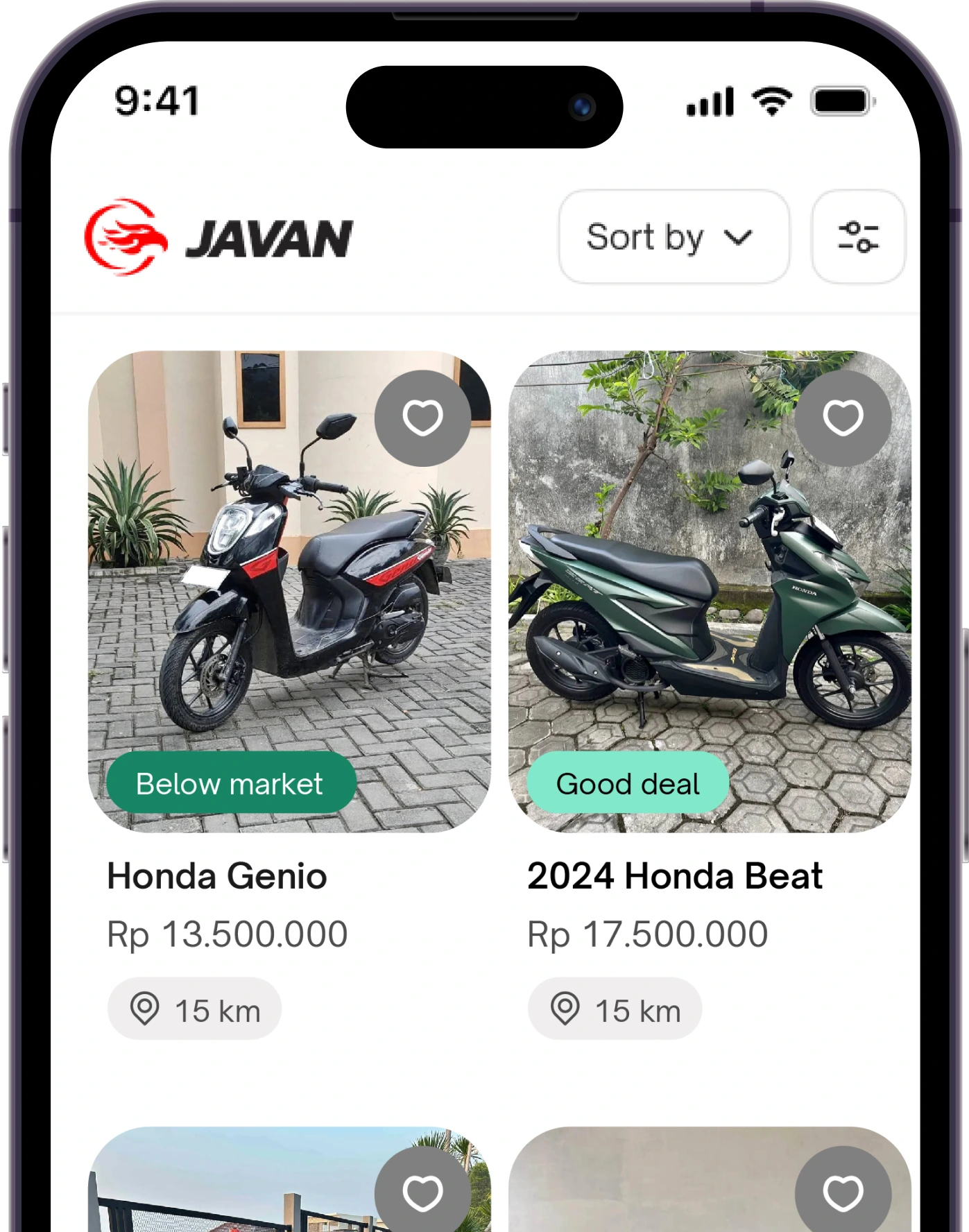 Menu pencarian motor bekas