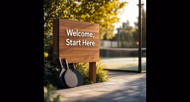 Sign that says Welcome, start here