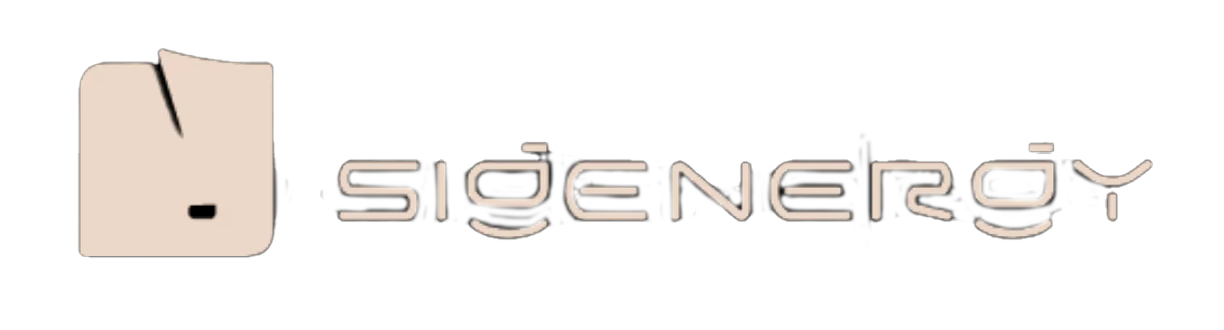 Side energy logo with stylized text and abstract beige symbol on the left.