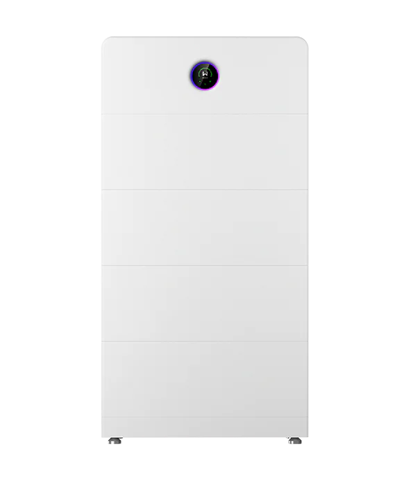 Anker Solix large gray battery storage unit with digital display on top.