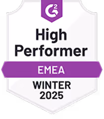 G2 High Performer badge for EMEA region, Winter 2025.