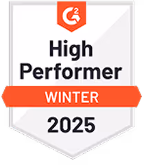 G2 High Performer Winter 2025 badge with red and white design.