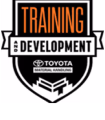 Toyota Material Handling Training and Development badge in black and orange.
