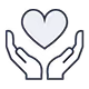 Two open hands holding a heart symbol above them.