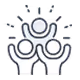 Icon of three stylized human figures arranged in a circle representing teamwork or community.