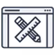 Browser window icon with a pencil and ruler crossed inside it, representing design or editing tools.