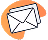 White envelope mail icon with orange circle background.