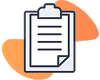 Icon of two overlapping documents with line text and an orange abstract background.