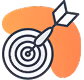 Dart hitting the center of a target with an orange abstract background.