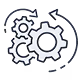 Three interconnected silver gears on a transparent background.
