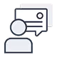 Icon of a person with a speech bubble containing lines representing text.