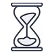 Icon of an hourglass with sand flowing from the top to the bottom.