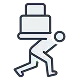 Icon of a person carrying stacked boxes.