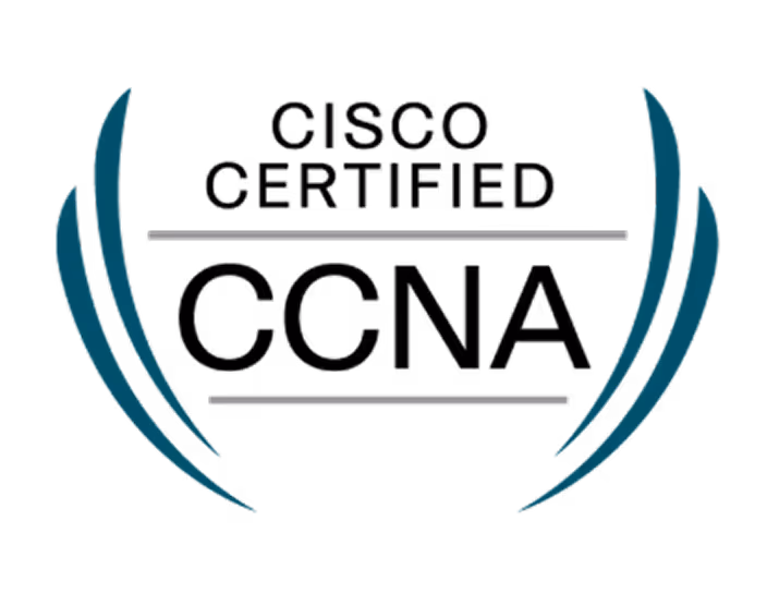 Cisco Certification logo featuring two horizontal gray lines surrounded by two pairs of curved teal shapes on each side.