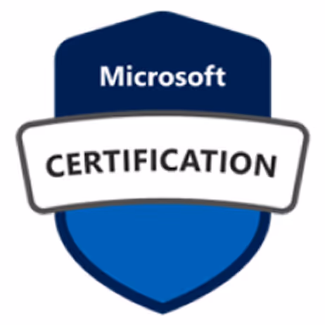 Microsoft Certification badge with navy and blue shield design.