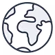 Simplified globe icon showing abstract continents in black and white.
