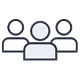Icon of a team with three people, one in front and two behind.