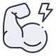 Icon of a flexed muscular arm with a lightning bolt above it symbolizing strength.