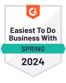 G2 award badge for Easiest To Do Business With Spring 2024.
