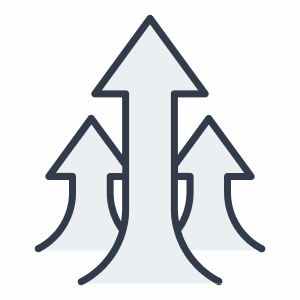 Three upward arrows with the middle arrow larger and merging the others, symbolizing growth or progress.