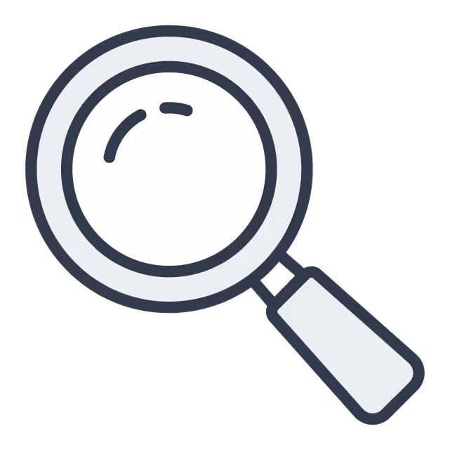 Simple magnifying glass icon with a light gray handle and circular lens outlined in dark gray.