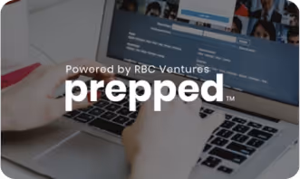 Hands typing on a laptop keyboard with the text 'Powered by RBC Ventures prepped™' overlayed.
