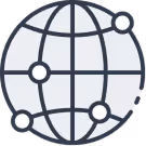 Globe icon with connected points representing global network connectivity.