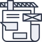 Icon of a newspaper with multiple overlaying text boxes.