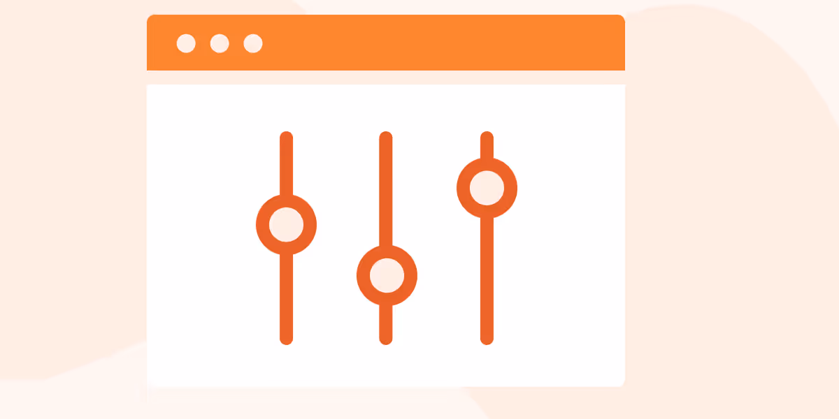 Browser window illustration with three vertical slider controls in orange.