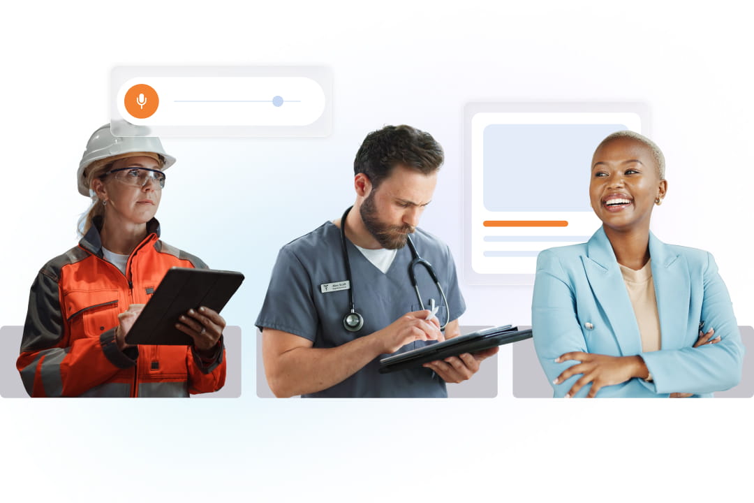 Safety worker, healthcare worker, and office professional, representing training across roles