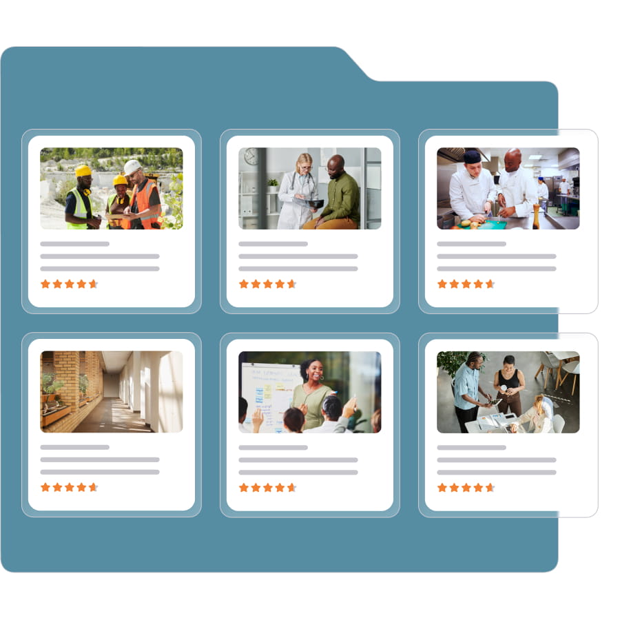 Rated course cards delivered inside a learning platform