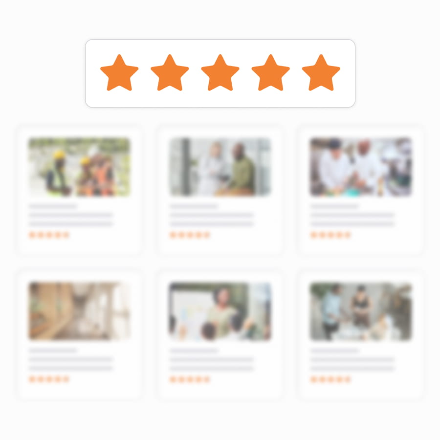 Five-star rating above a grid of rated courses