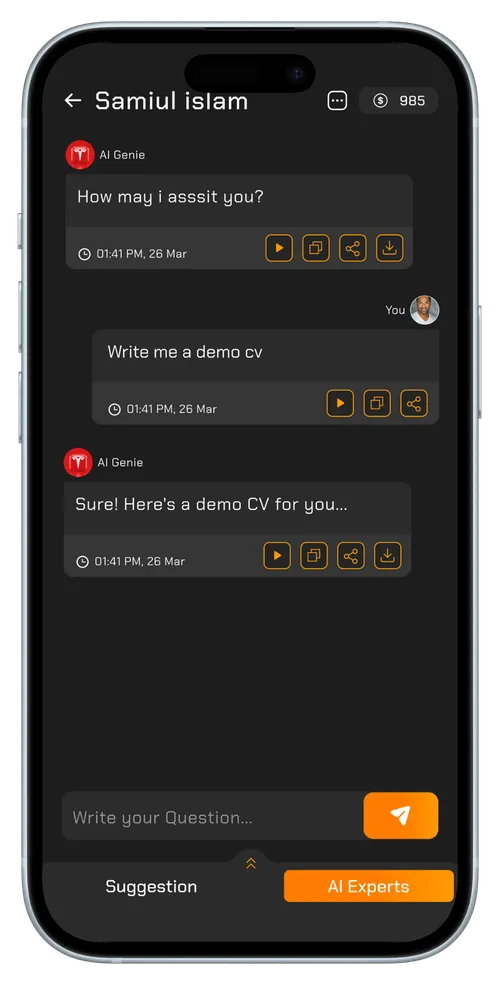 A chat interface labeled “Samui Islam” with a Q&A format and an input field at the bottom.